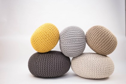 LABEL51 Poef Knitted - Grijs - Katoen - M