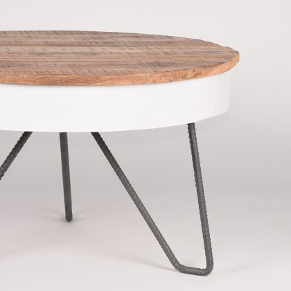 LABEL51 Salontafel Saria - Wit - Mangohout - Rond - 80 cm