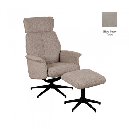 LABEL51 Fauteuil Verdal - Taupe - Micro Suede - Incl. Hocker