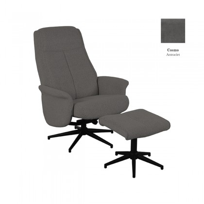 LABEL51 Fauteuil Bergen - Antraciet - Cosmo - Incl. Hocker