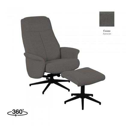 LABEL51 Fauteuil Bergen - Antraciet - Cosmo - Incl. Ottoman