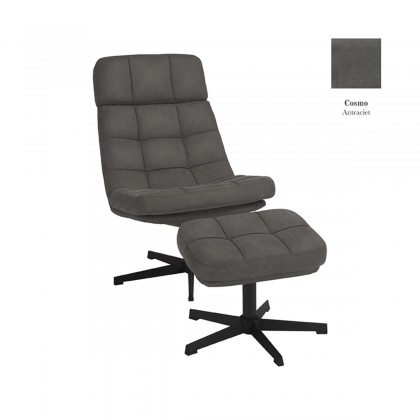 LABEL51 Fauteuil Alvar - Antraciet - Cosmo - Incl. Hocker